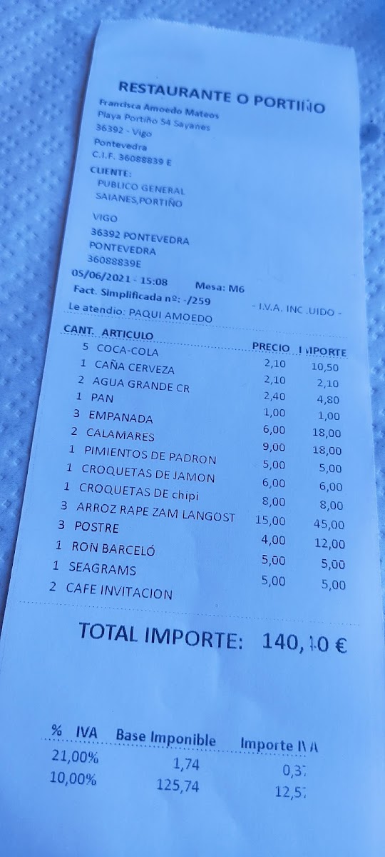 Menu Restaurante O Portino Vigo-1